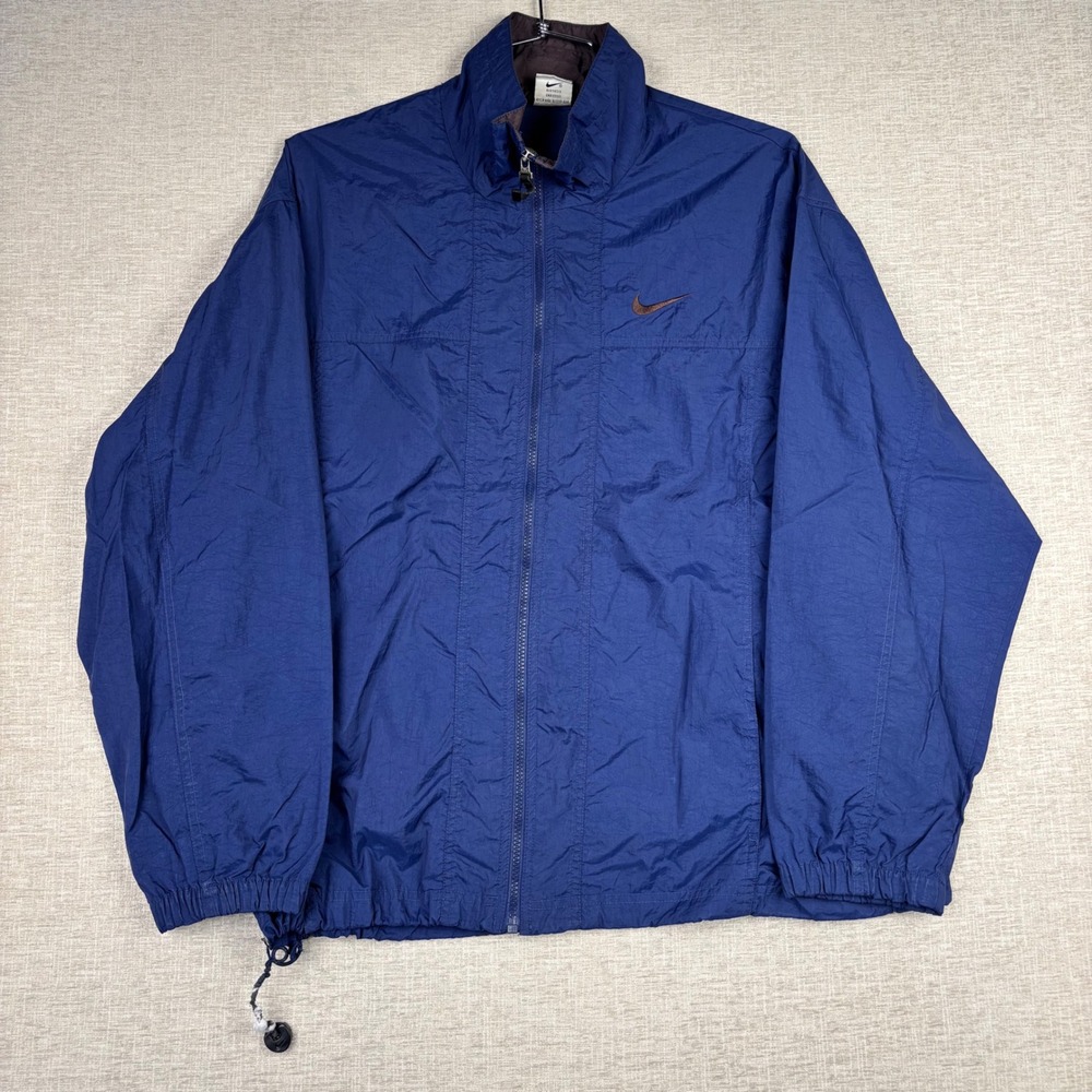 Vintage Nike Mens Blue Full Zip Windbreaker Jacket L Embroidered Swoosh